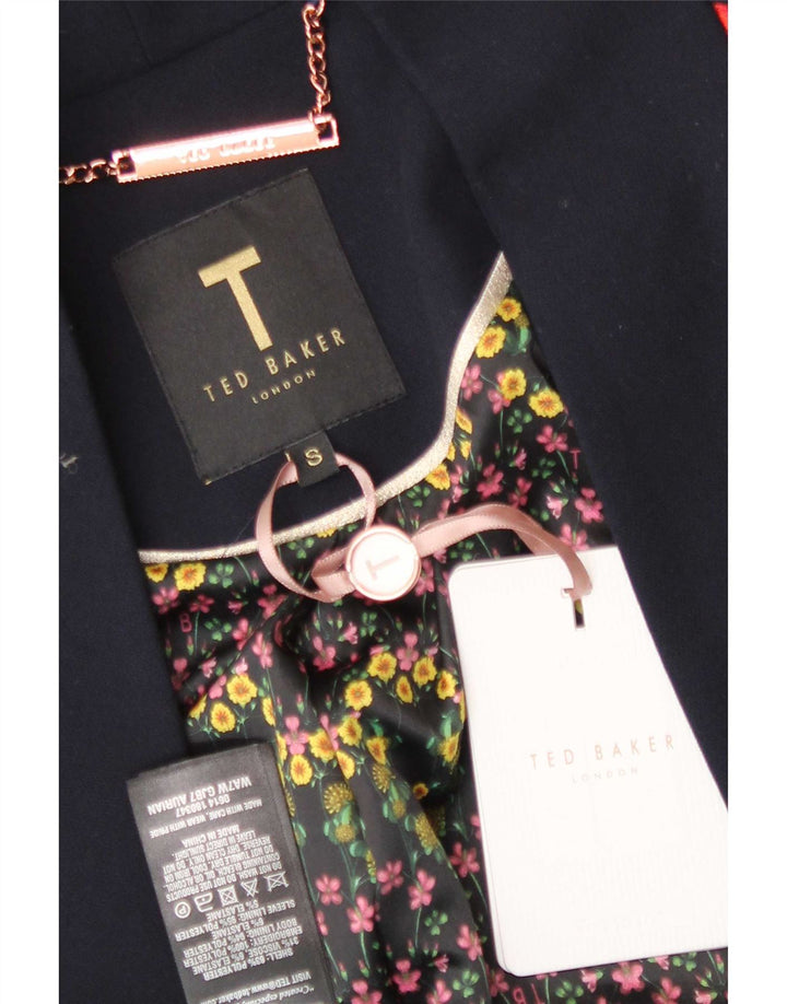 Ted Baker Dame Oversized 3/4-ærmet overfrakke UK 10 Small Navy Blue Floral