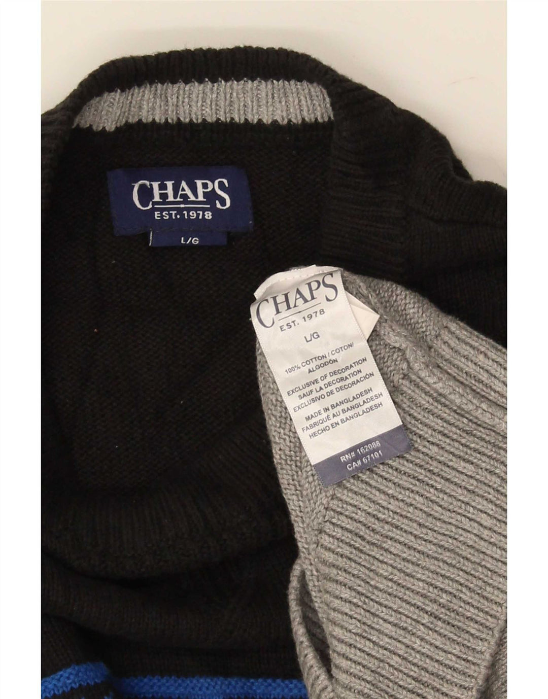 Chaps Herre Crew Neck Jumper Sweater Large Grey Fair Isle Bomuld