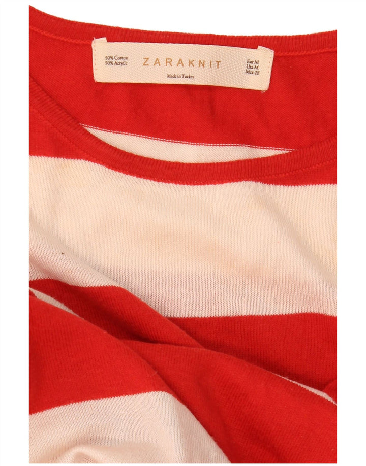 Zara Dame Oversized Crop Crew Neck Jumper Sweater UK 14 Medium Red