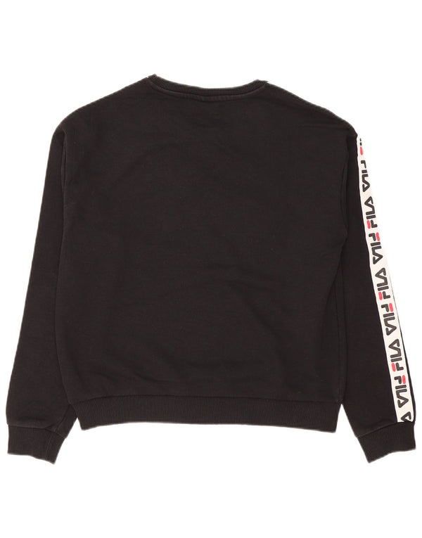Fila Dame Grafisk Sweatshirt Jumper UK 14 Medium Sort Colourblock Bomuld