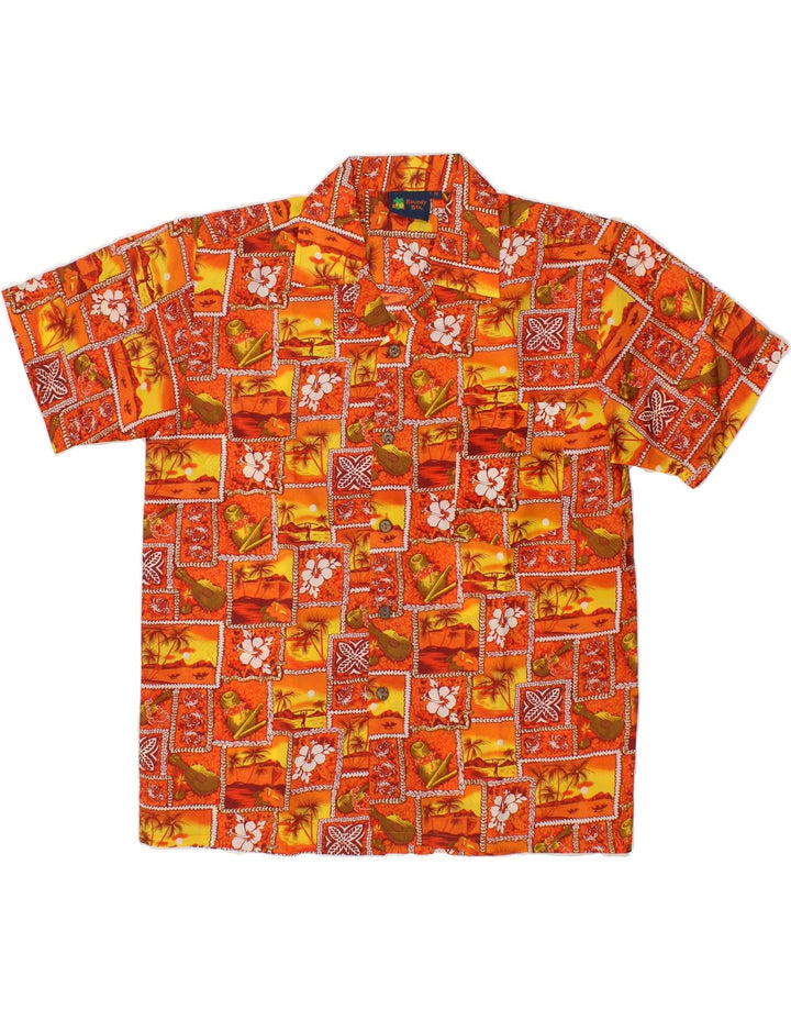 VINTAGE Mens Short Sleeve Shirt Medium Red Patchwork Polyester Vintage Vintage and Second-Hand Vintage from Messina Hembry 