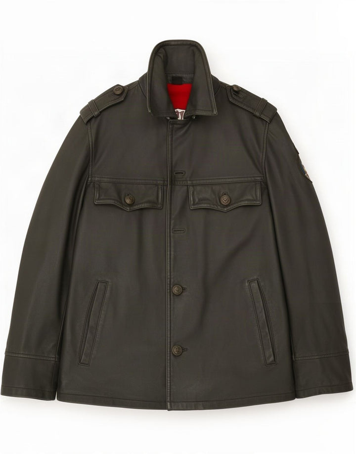 Vintage Military Læderjakke til mænd IT 48 Medium Grå