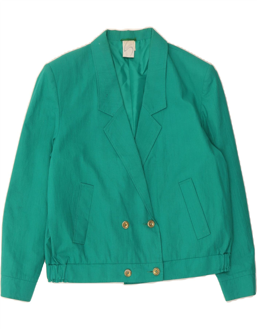 VINTAGE Womens Double Breasted Blazer Jacket UK 16 Large  Turquoise Cotton Vintage Vintage and Second-Hand Vintage from Messina Hembry 