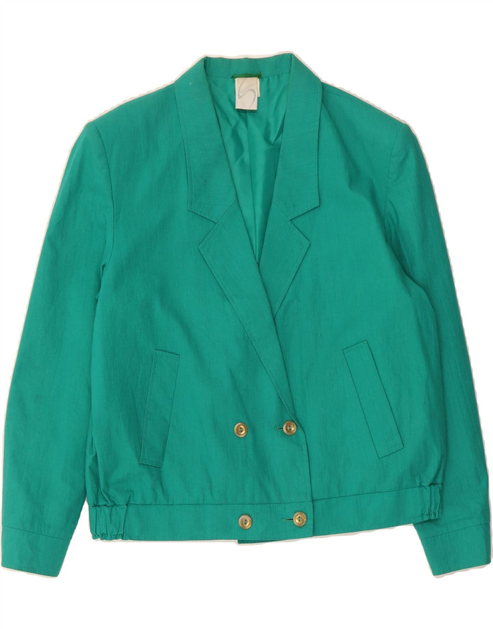 VINTAGE Womens Double Breasted Blazer Jacket UK 16 Large  Turquoise Cotton Vintage Vintage and Second-Hand Vintage from Messina Hembry 