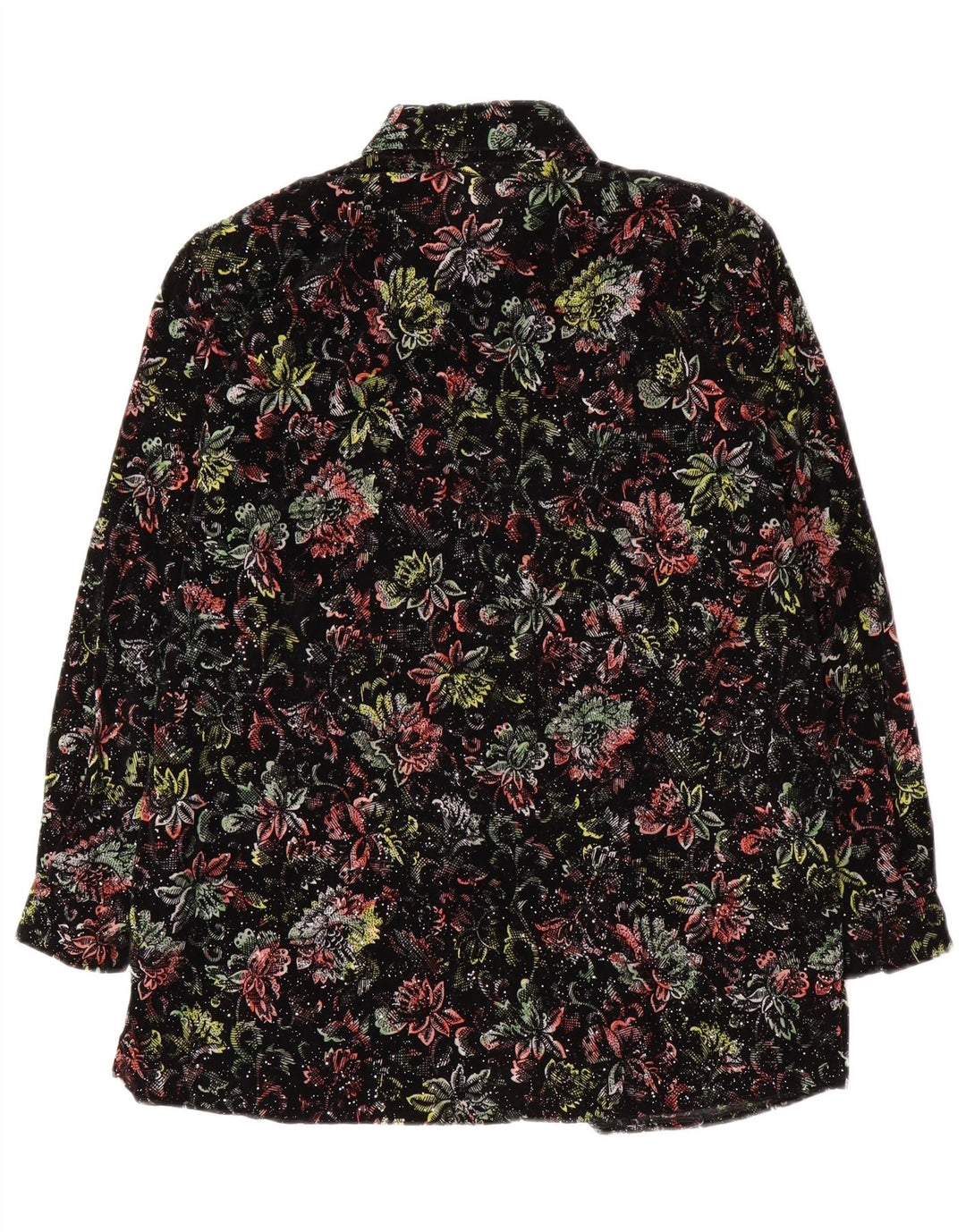 VINTAGE Womens Shirt UK 16 Large Black Floral Polyester