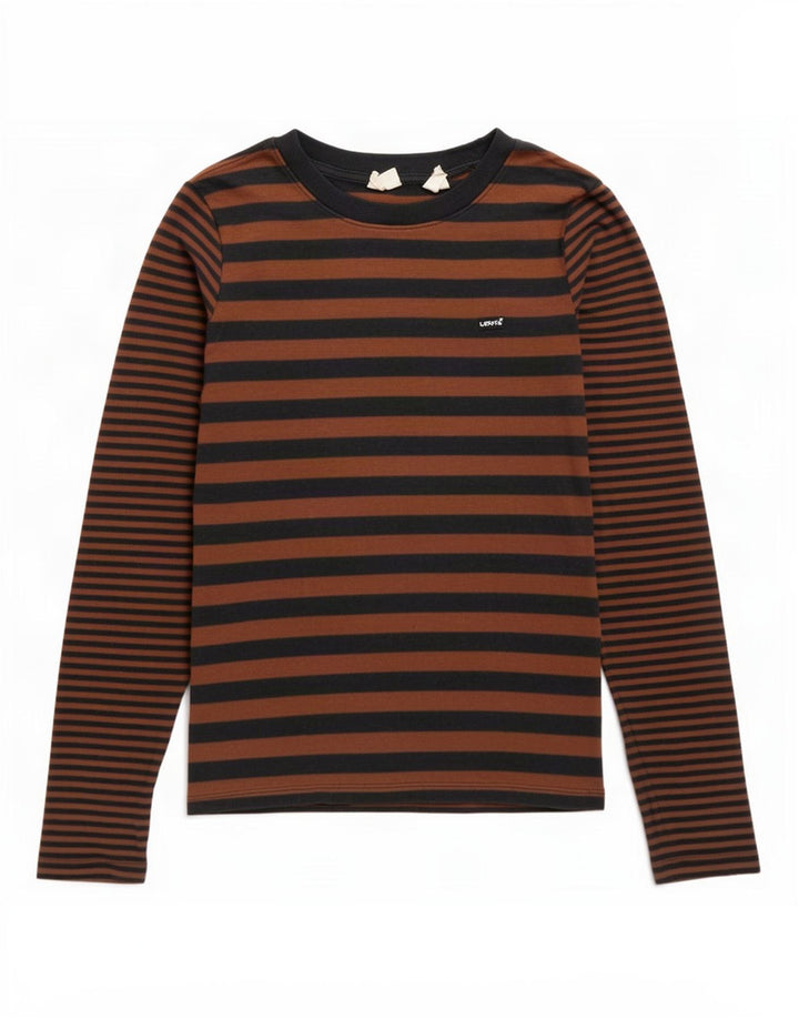 Levi's Dame Top Langærmet UK 14 Medium Brun Stribet Bomuld