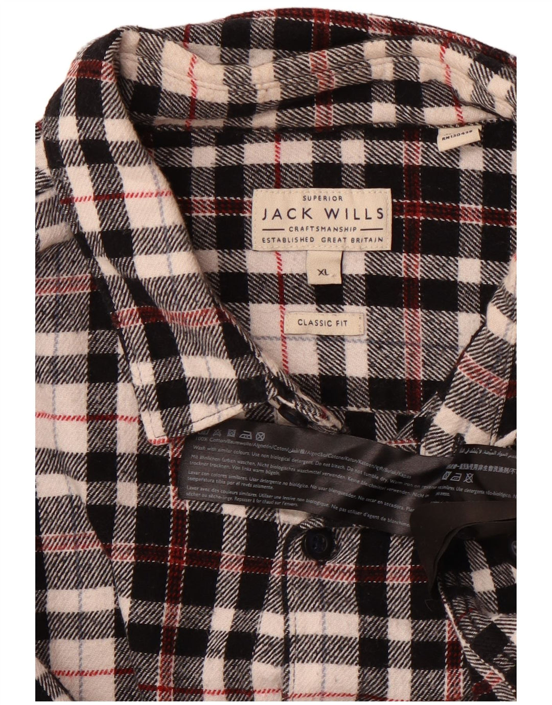 Jack Wills Herre ternet Classic Fit Flannel skjorte XL sort ternet bomuld