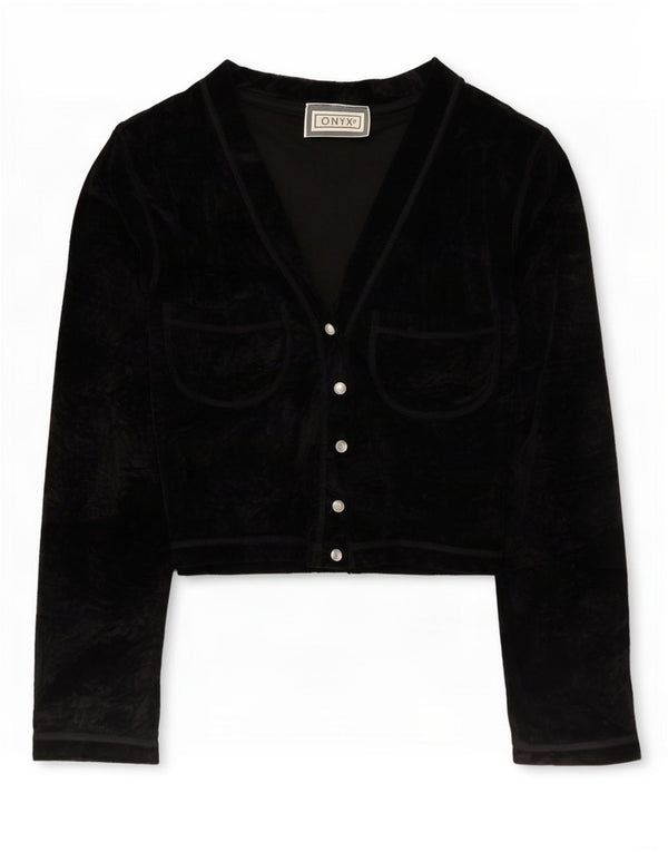 Onyx Womens Crop Velvet Shirt Bluse UK 10 Small Black