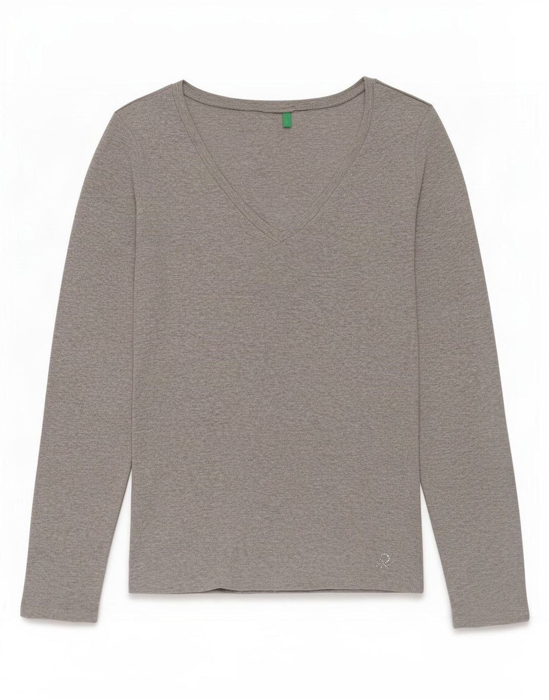 Benetton Dame Top Langærmet UK 12 Medium Grå Bomuld