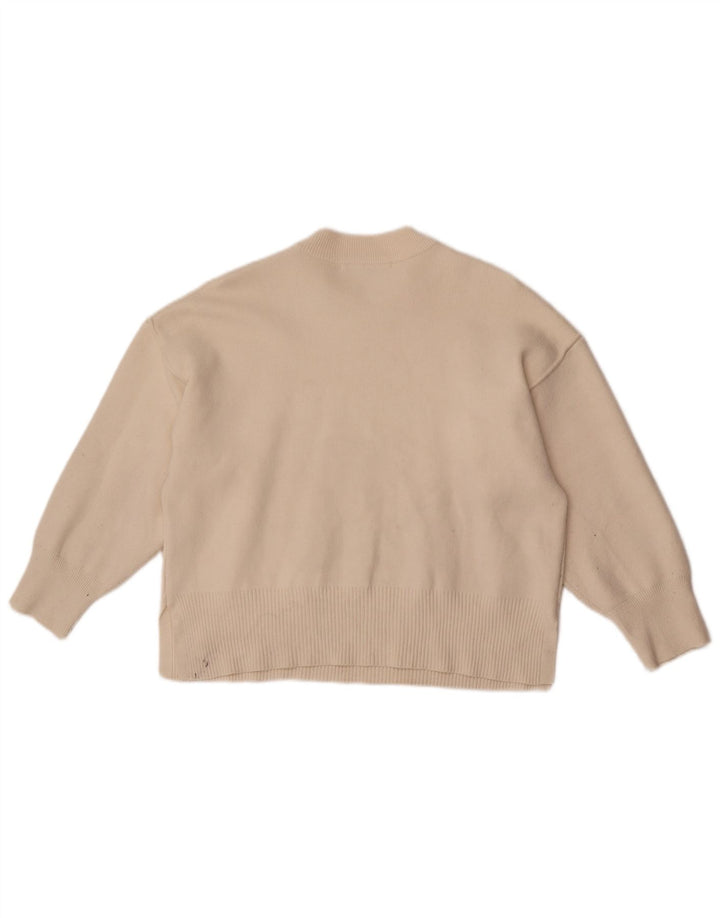 Zara Dame Oversized Crew Neck Jumper Sweater UK 10 Small Beige Viscose