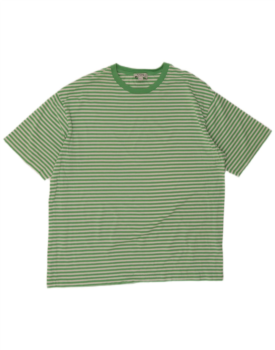 Cos Herre T-shirt Top mellemgrøn stribet bomuld