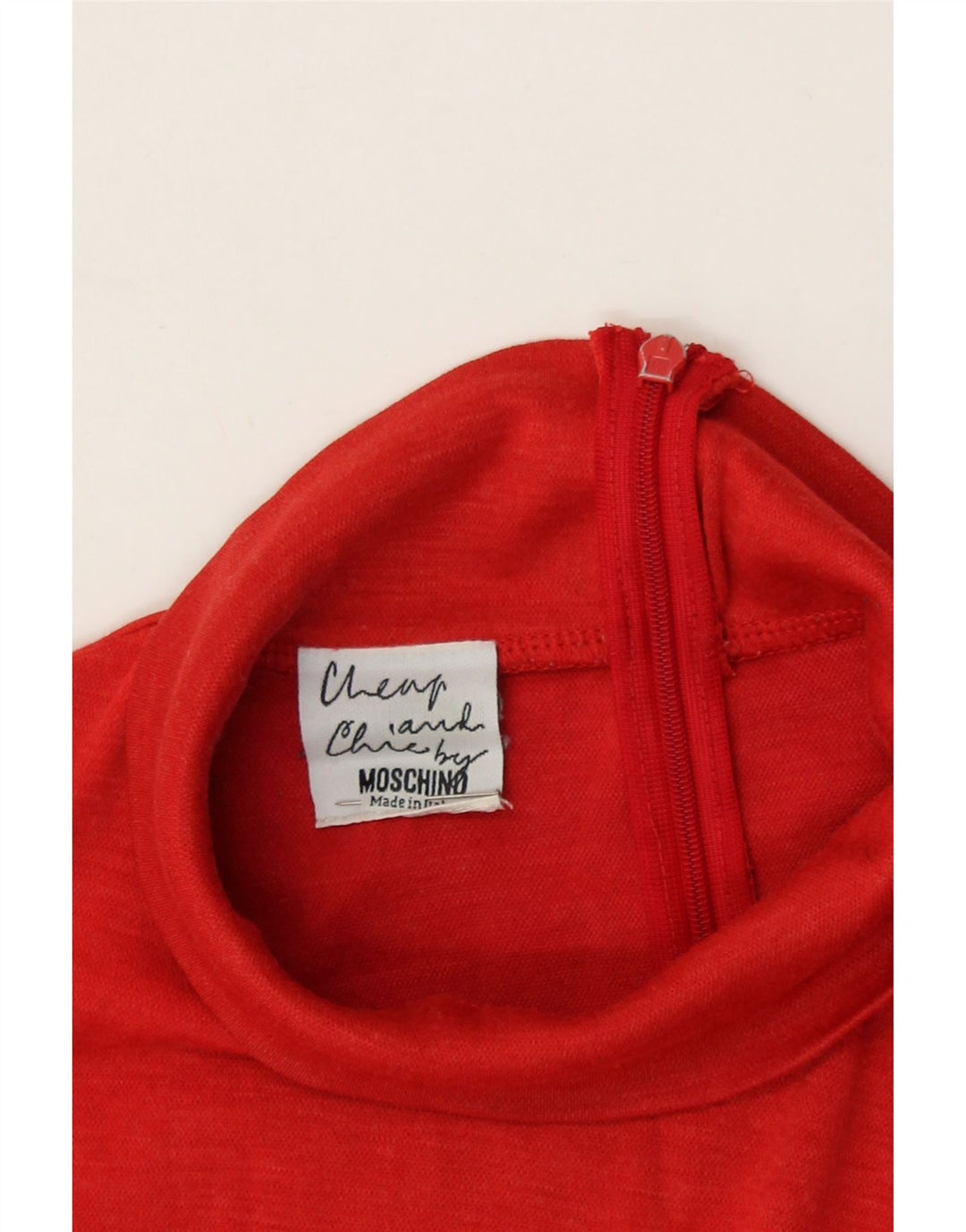 MOSCHINO Womens Zip Neck Jumper Sweater UK 12 Medium  Red Cotton Vintage Moschino and Second-Hand Moschino from Messina Hembry 
