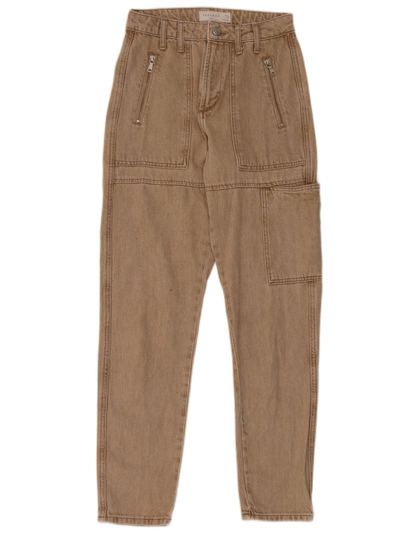Topshop Dame Mom Cargo Højtaljede Jeans W26 L32 Beige Bomuld