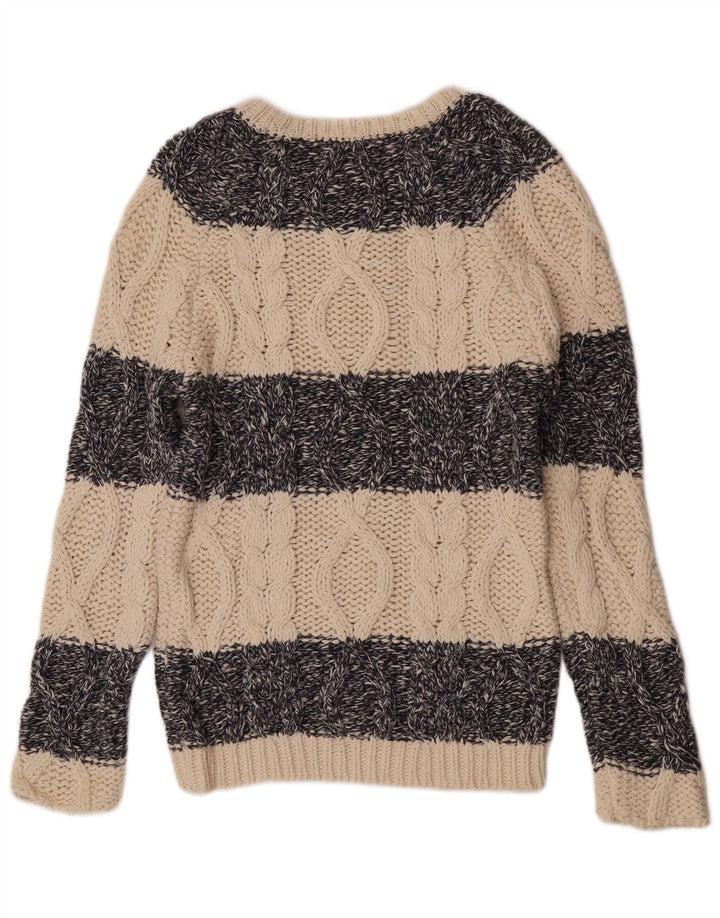 Zara Herre Boat Neck Jumper Sweater Medium Beige Stribet
