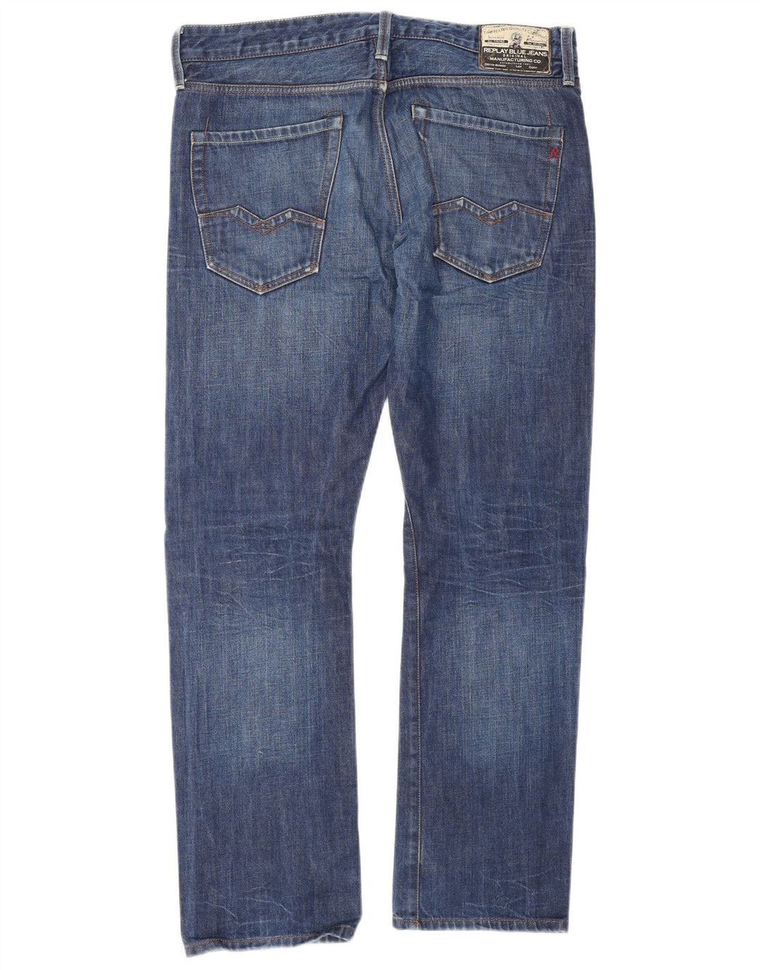 Replay Herre Straight Jeans W34 L32 Blå Bomuld