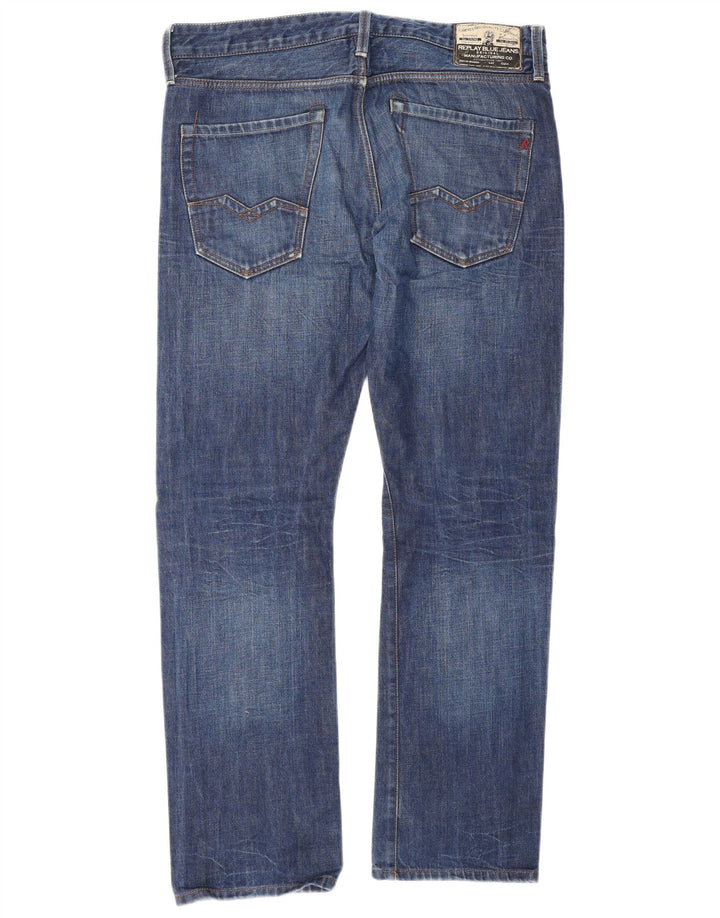 Replay Herre Straight Jeans W34 L32 Blå Bomuld