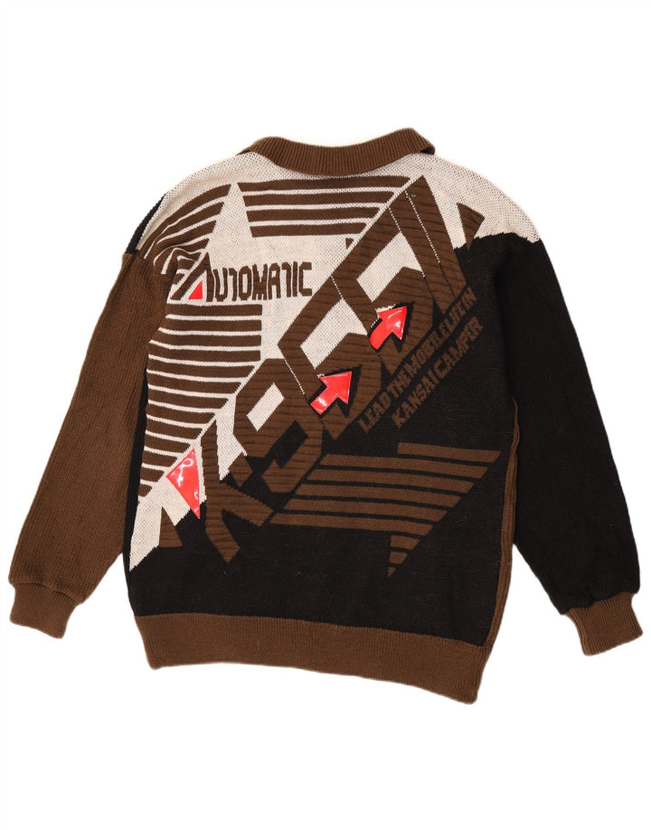 Kansai Yamamoto Herre grafisk cardigan sweater Medium Brun Colourblock Uld