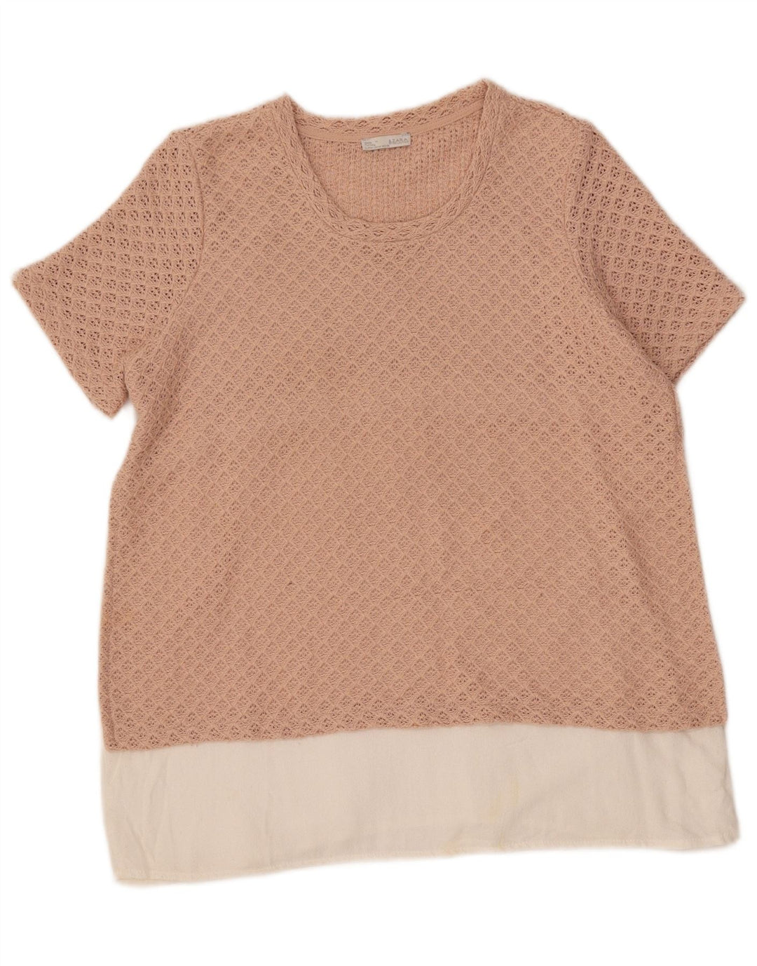 ZARA Womens Crochet Blouse Top UK 14 Medium Pink Colourblock