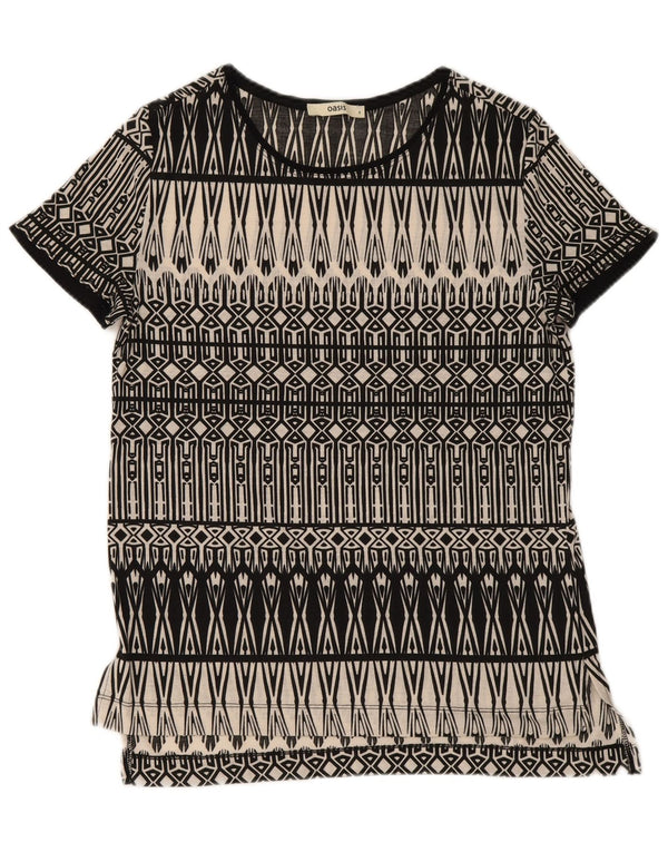 Oasis Dame T-Shirt Top UK 10 Lille Sort Geometrisk