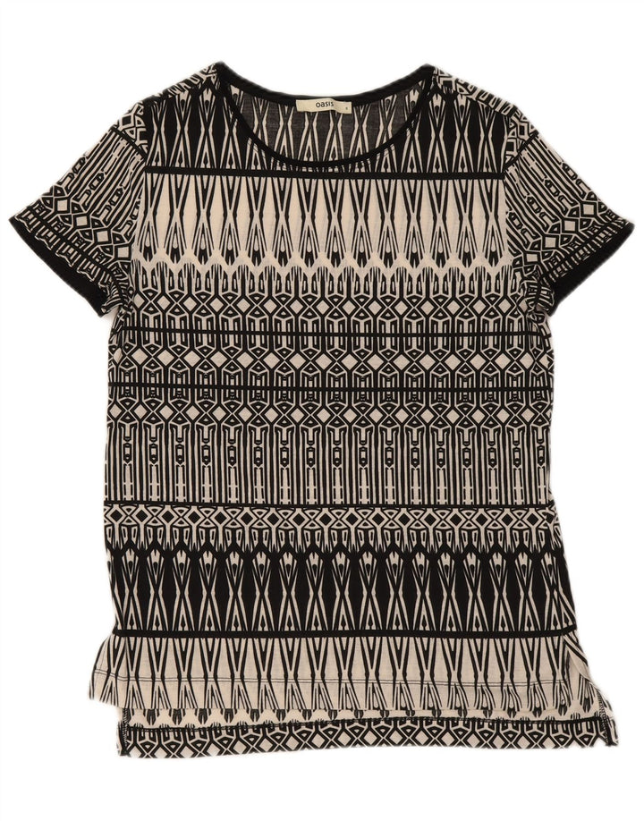 Oasis Dame T-Shirt Top UK 10 Lille Sort Geometrisk
