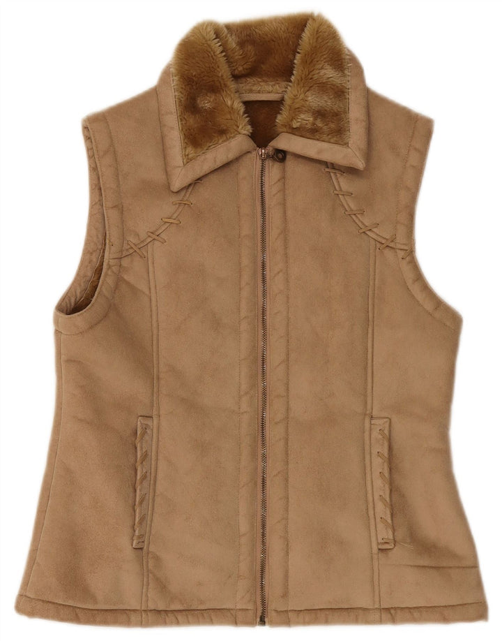 Vintage Dame Sherpa Gilet UK 12 Medium Beige