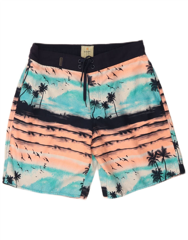 Vintage badeshorts til mænd store blå polyester Hawaiian