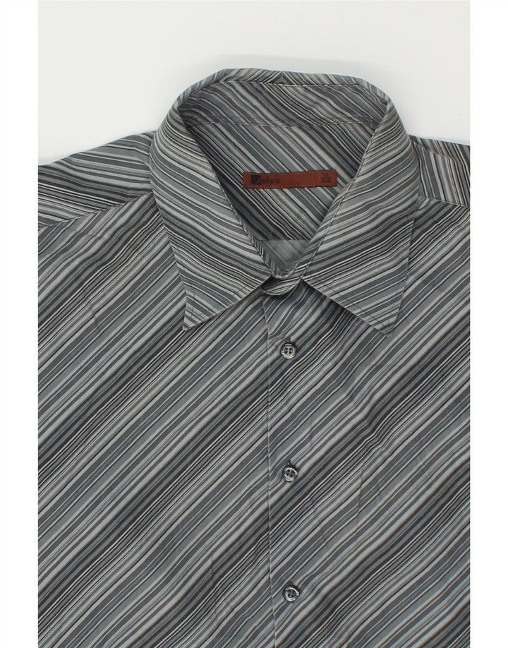 JULES Mens Shirt Size 45 46 XL Grey Striped Cotton Vintage Jules and Second-Hand Jules from Messina Hembry 