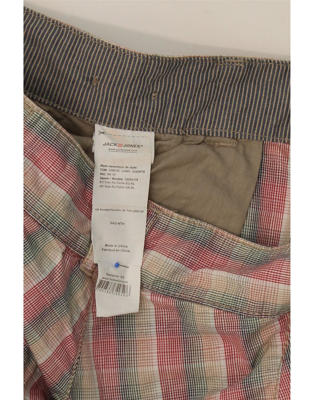 JACK & JONES Mens Chino Shorts XL W38 Multicoloured Check Cotton Vintage Jack & Jones and Second-Hand Jack & Jones from Messina Hembry 