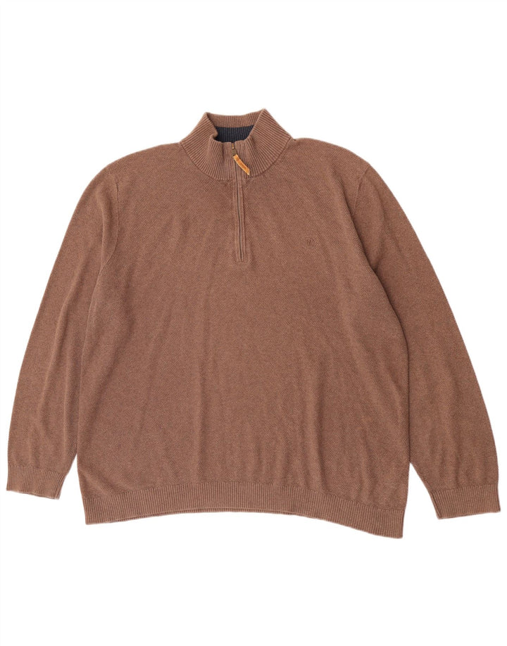 Fat Face Herre Zip Neck Jumper Sweater 2XL Brun Bomuld