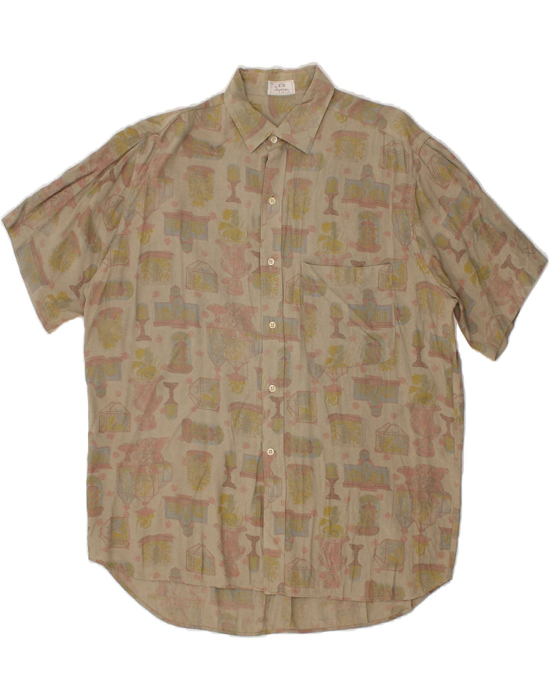 INGRAM Mens Abstract Pattern Short Sleeve Shirt Size 15 3/4 40 Medium Grey Vintage Ingram and Second-Hand Ingram from Messina Hembry 