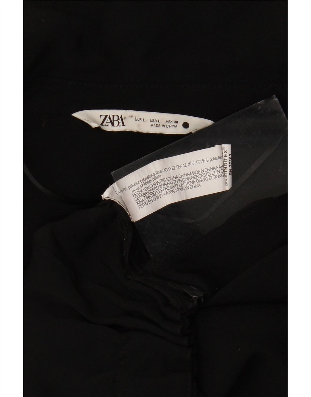Zara Womens Crop 3/4-ærmet bluse Top UK 14 Stor sort polyester