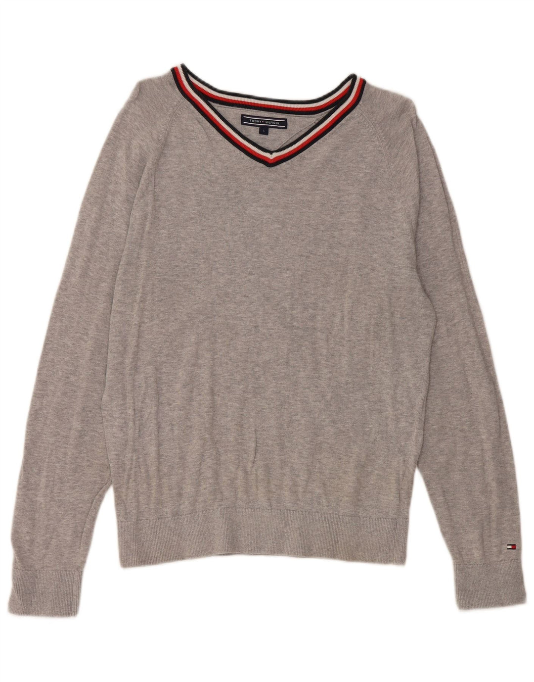 TOMMY HILFIGER Herre sweater med V-hals, lille grå flækket bomuld