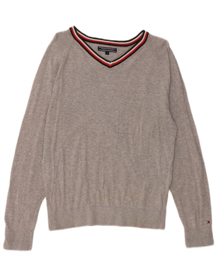 TOMMY HILFIGER Herre sweater med V-hals, lille grå flækket bomuld