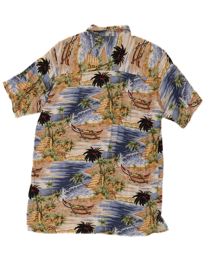 Randy River Kortærmet Herreskjorte Størrelse 39/40 Medium Blue Viscose Hawaiian
