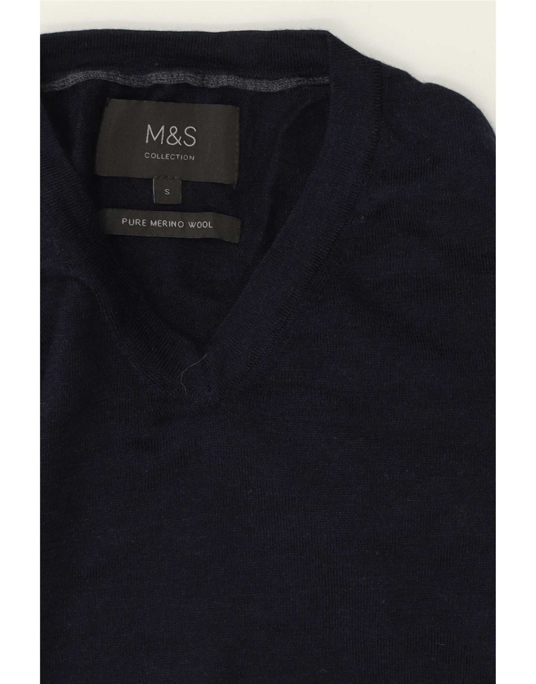 Marks & Spencer Herre V-hals sweater lille marineblå merinould