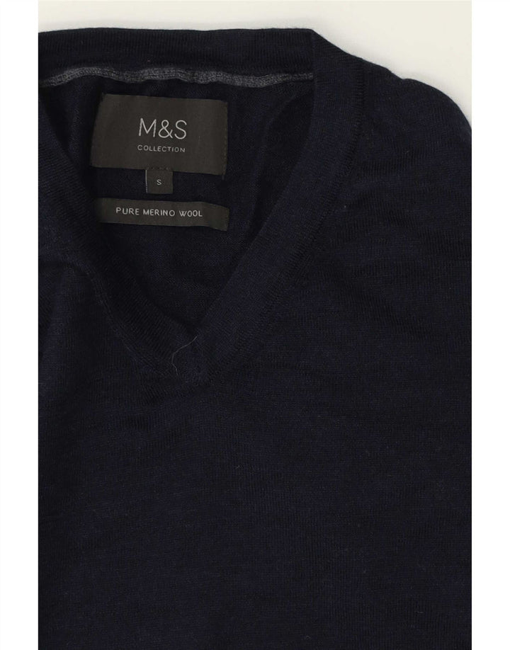 Marks & Spencer Herre V-hals sweater lille marineblå merinould