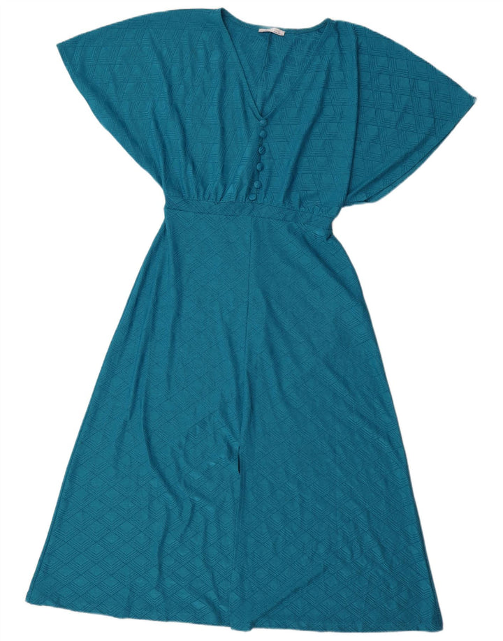 Zara Womens Batwing A-Line Kjole UK 12 Medium Blue Geometric Polyester