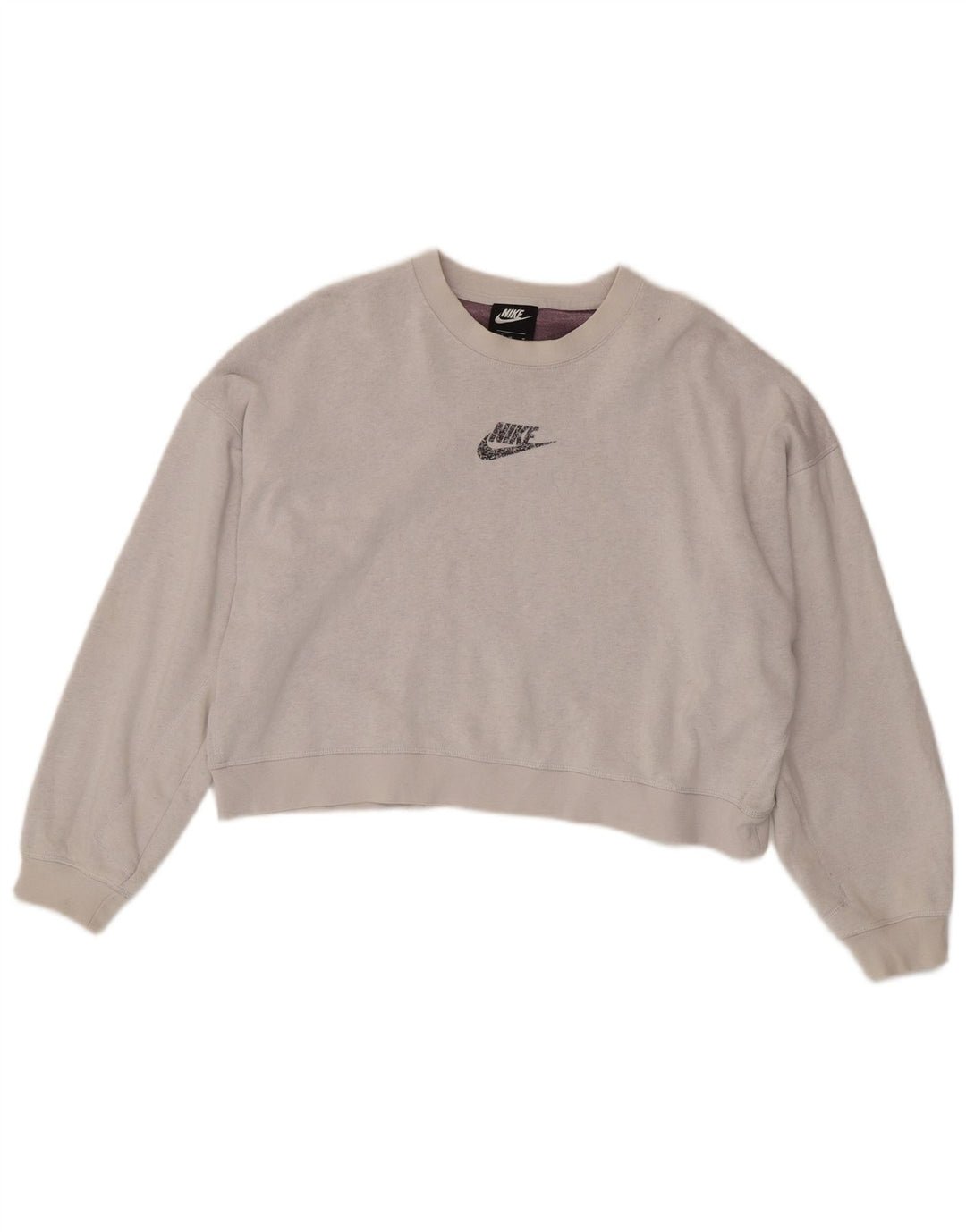 Nike Womens Crop Oversized Sweatshirt Jumper UK 14 Medium Grey Bomuld