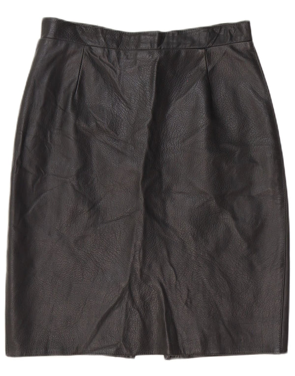 Vintage kvinders højtaljede lædernederdel Large W30 Sort