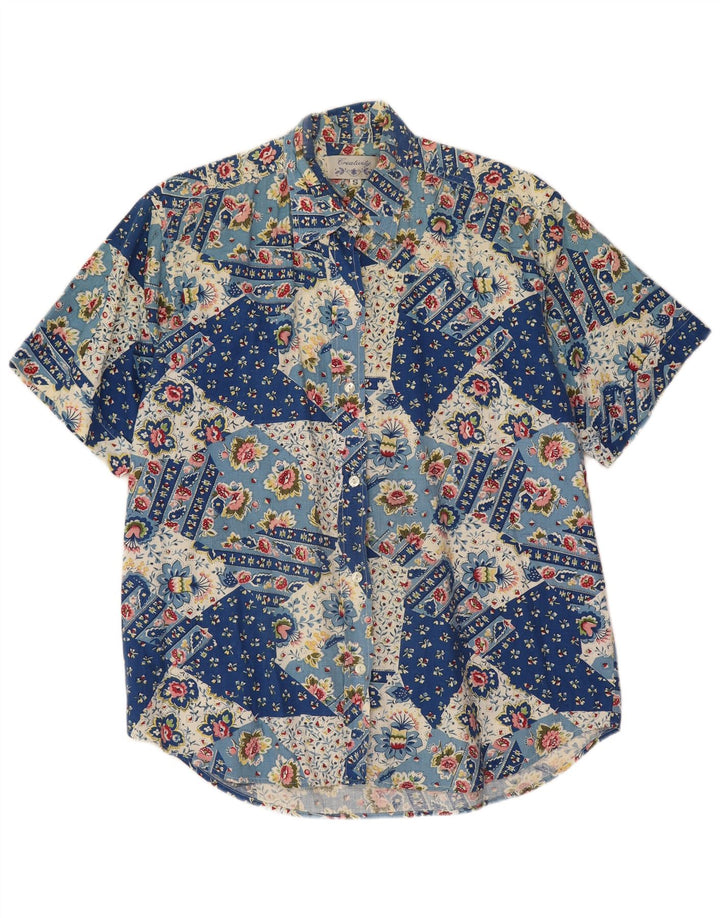 Creativity Kortærmet skjorte til kvinder UK 10 Small Blue Patchwork Bomuld