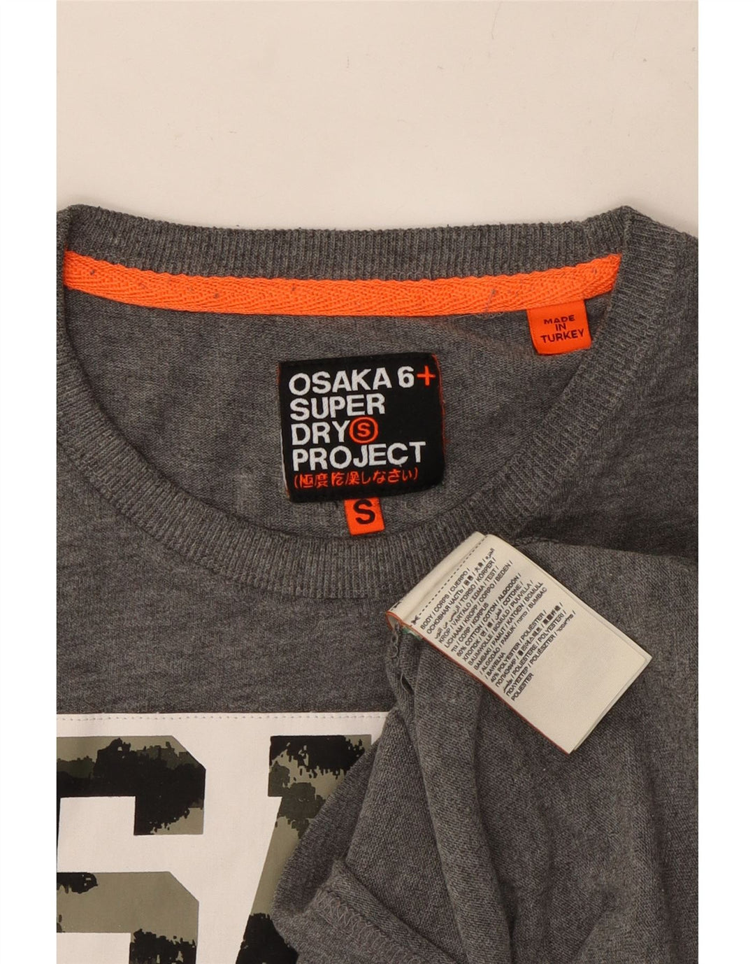 SUPERDRY Herre Osaka Grafisk T-Shirt Top Lille grå Flecked Bomuld