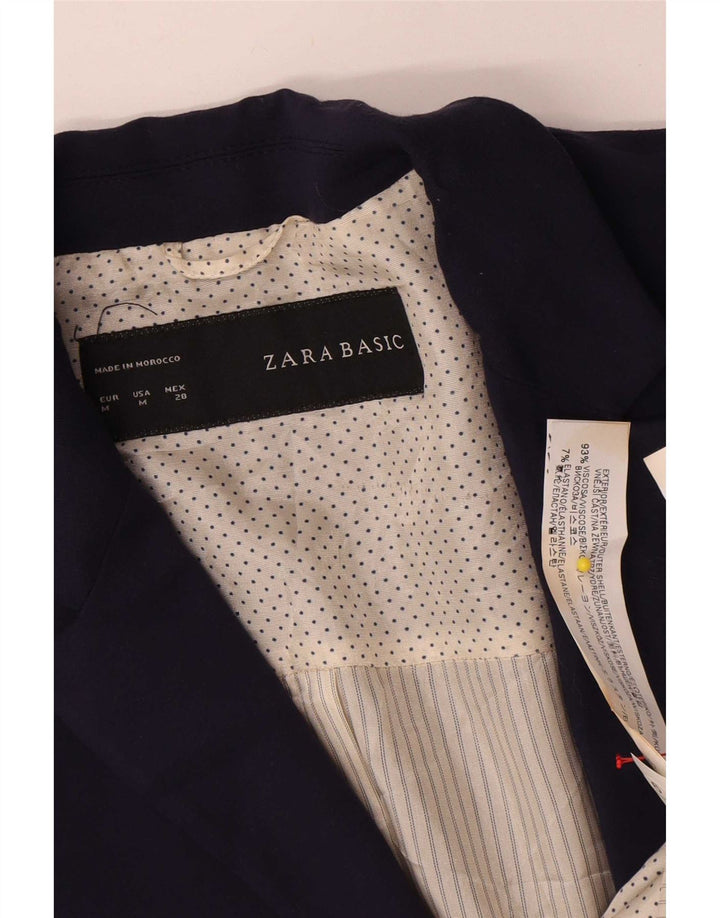 Zara Dame 1 Knap Blazer Jacket UK 12 Medium Navy Blue Viscose