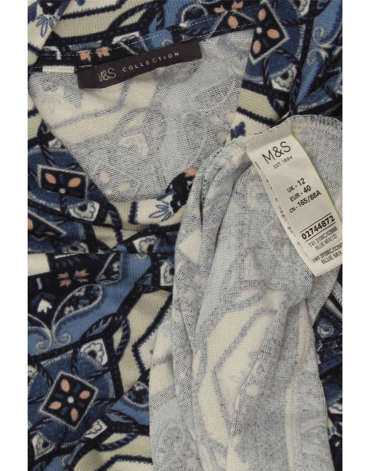 Marks & Spencer 3/4-ærmet tunikatop til kvinder DK 12 Mellemblå Geometrisk