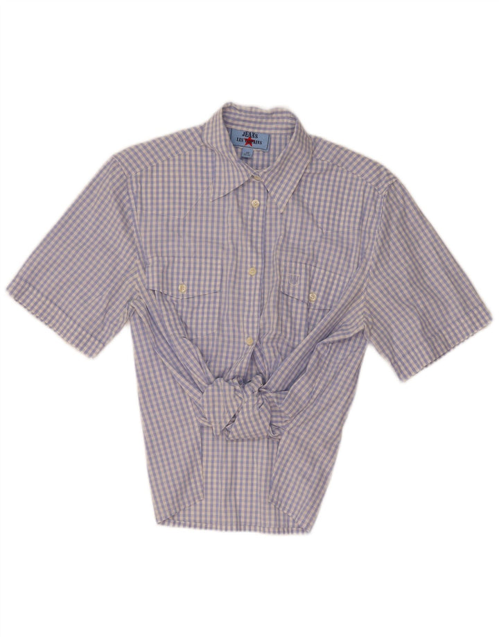 Les Copains Dame Kortærmet Bluse IT 44 Medium Blue Gingham