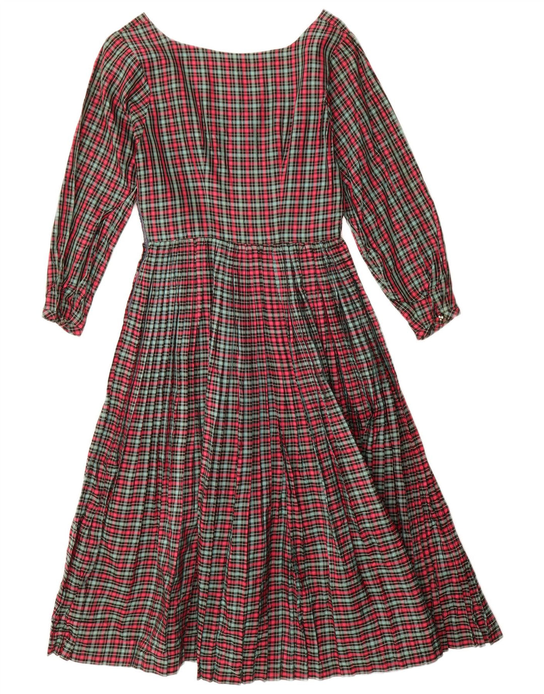 Vintage Dame Langærmet A-Line Kjole UK 8 Small Red Check