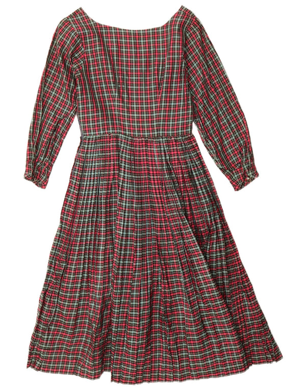 Vintage Dame Langærmet A-Line Kjole UK 8 Small Red Check