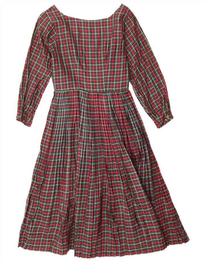 Vintage Dame Langærmet A-Line Kjole UK 8 Small Red Check