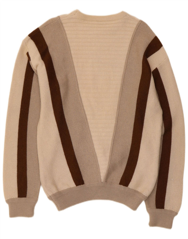 Orville Herre Crew Neck Jumper Sweater Medium Beige Colourblock Uld