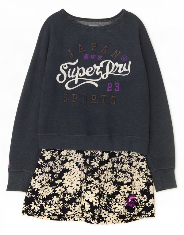 Superdry Womens Graphic Sweatshirt Jumper Dress UK 16 Large Navy Blue
