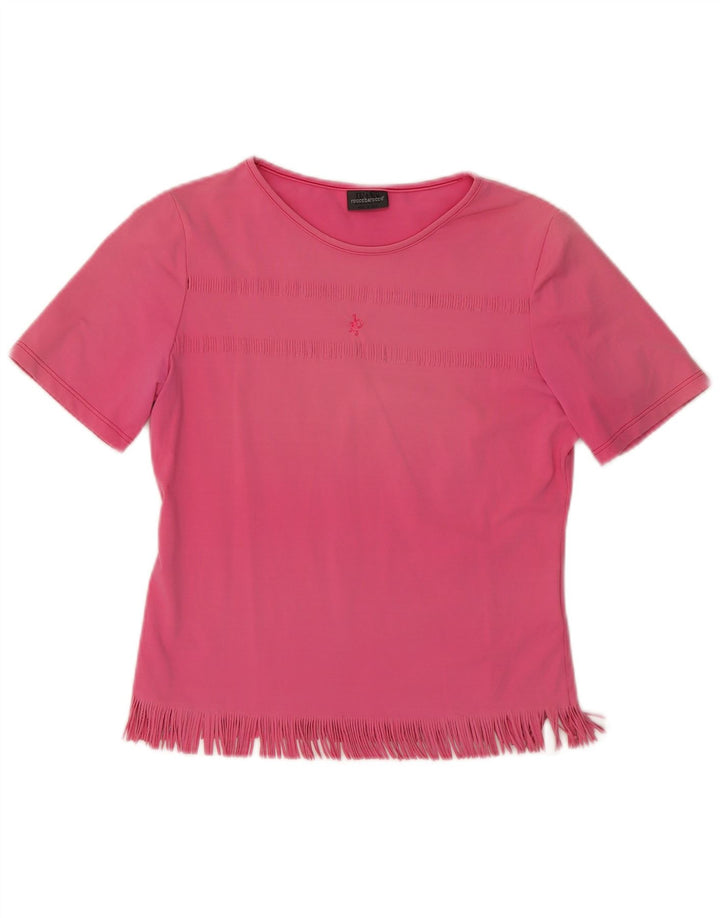 ROCCOBAROCCO Dame Crop T-Shirt Top UK 12 Medium Pink Syntetisk